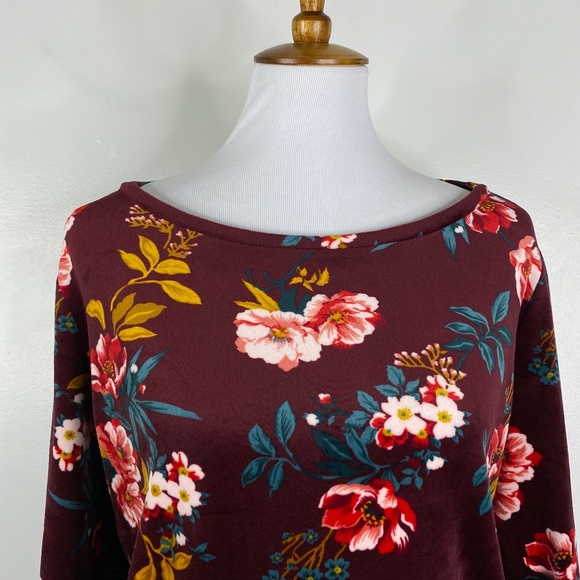 LOFT Velour Top Maroon Floral w/Drawstring Sz. S - Picture 6 of 9